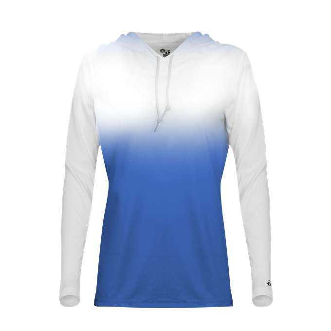 Badger Sport 4208 Ombre Women&#39;s Hoodie Tee - Royal White - HIT a Double - 1