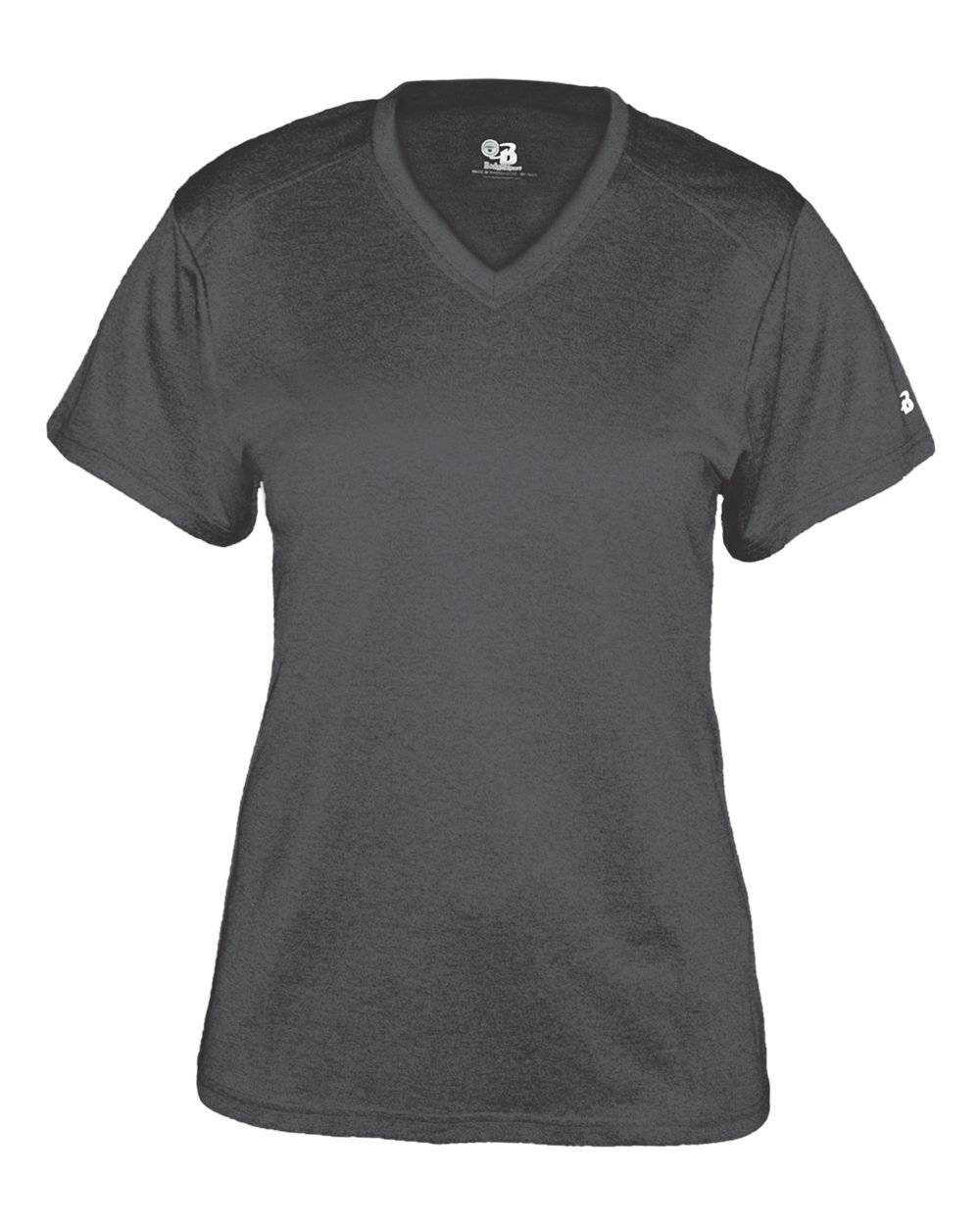 Badger 4362 Pro Heather Ladies V-Neck Tee - Carbon - HIT a Double - 1
