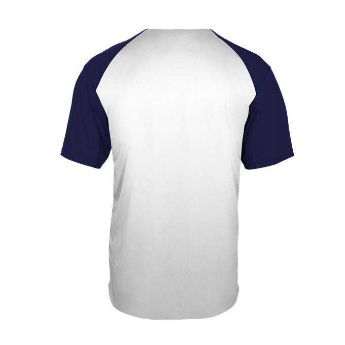 Badger Sport 495000 Tri-Blend Full Button Tee - White Navy - HIT a Double - 2