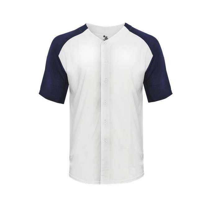 Badger Sport 495000 Tri-Blend Full Button Tee - White Navy - HIT a Double - 1