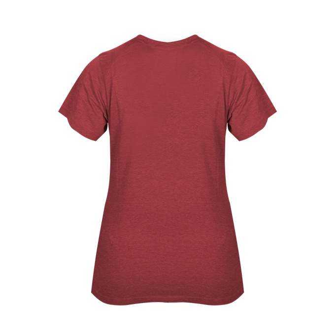 Badger Sport 4962 Tri-Blend Ladies&#39; V-Neck Tee - Red Heather - HIT a Double - 2