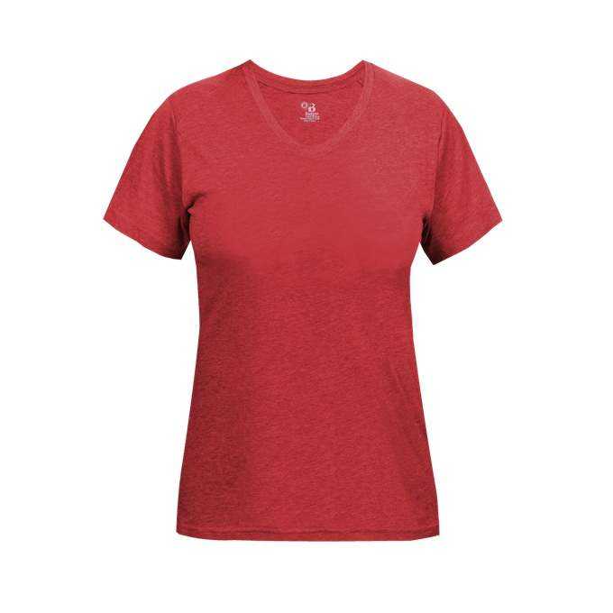 Badger Sport 4962 Tri-Blend Ladies&#39; V-Neck Tee - Red Heather - HIT a Double - 1