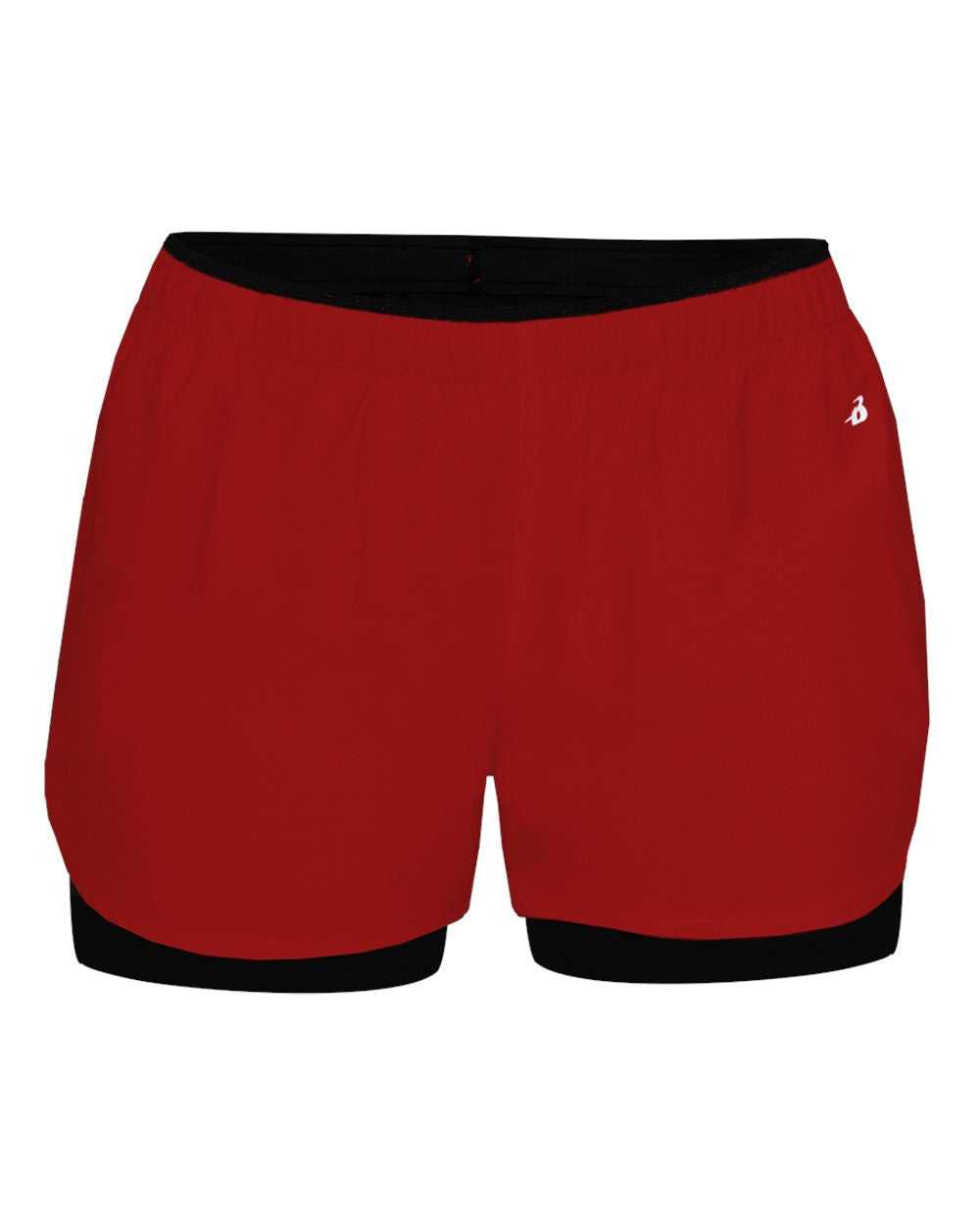 Badger Sport 6150 Double Up Ladies Short - Red Black - HIT a Double - 1