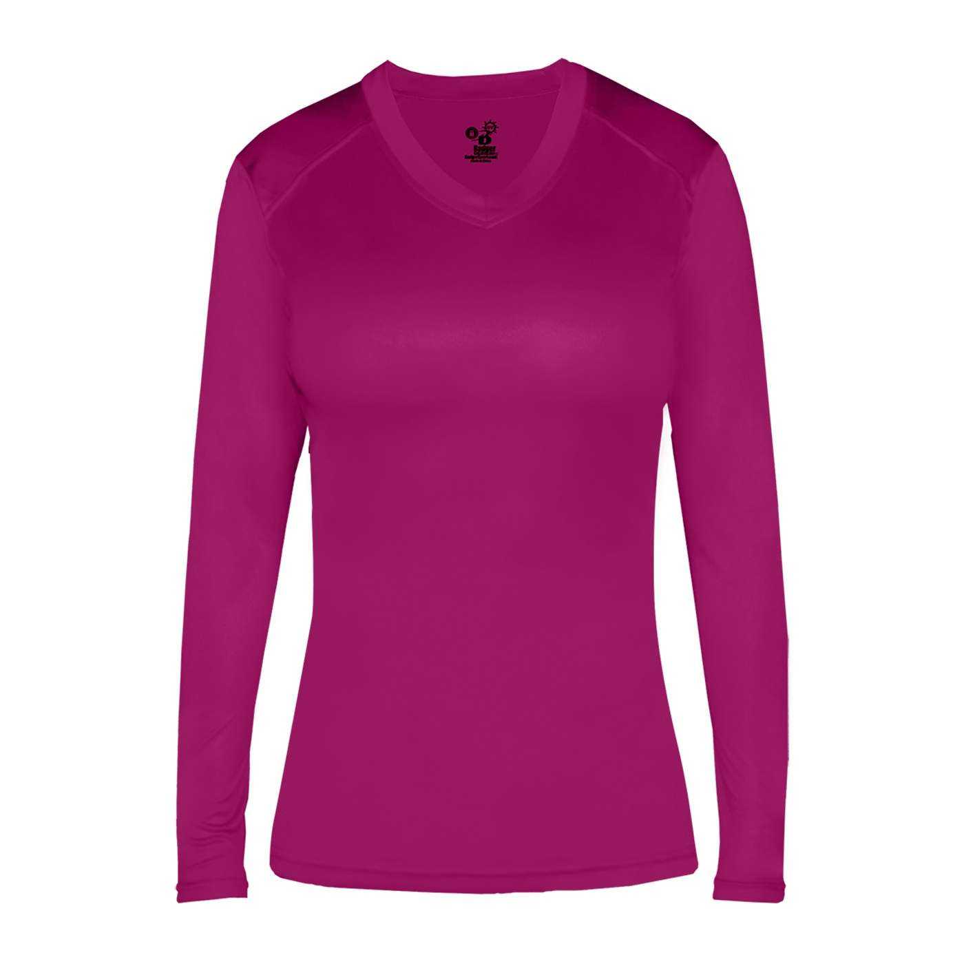 Badger Sport 6464 Ultimate Softlock Fitted Ladies Long Sleeve Tee - Hot Pink - HIT a Double - 1