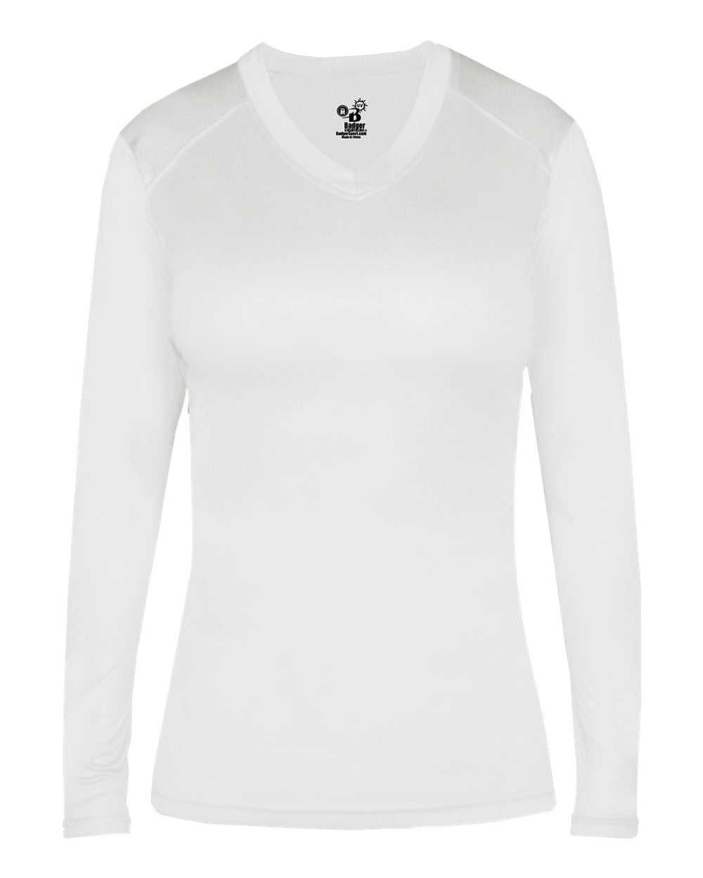 Badger Sport 6464 Ultimate Softlock Fitted Ladies Long Sleeve Tee - White - HIT a Double - 1