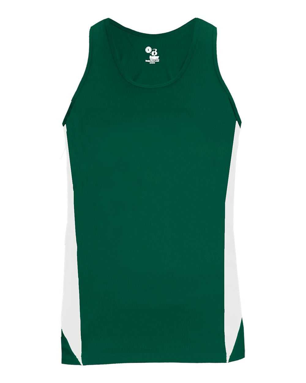 Badger Sport 8967 Stride Ladies Singlet - Forest White - HIT a Double - 1