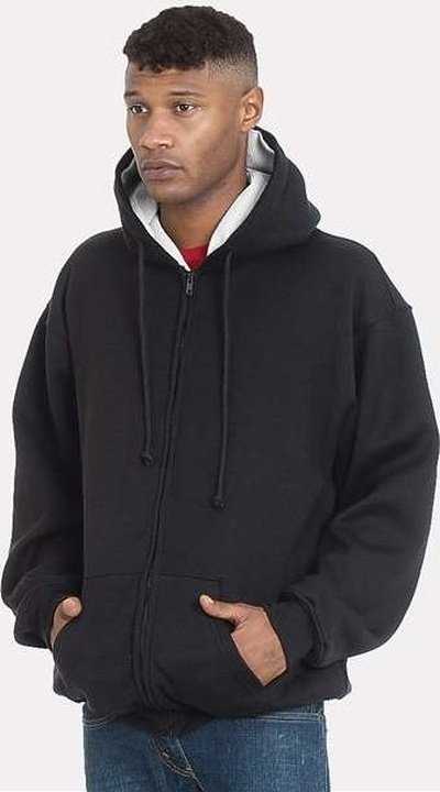 Bayside 940 Usa-made Super Heavy Thermal Lined Full-zip Hooded Sweatshirt - Black Cream