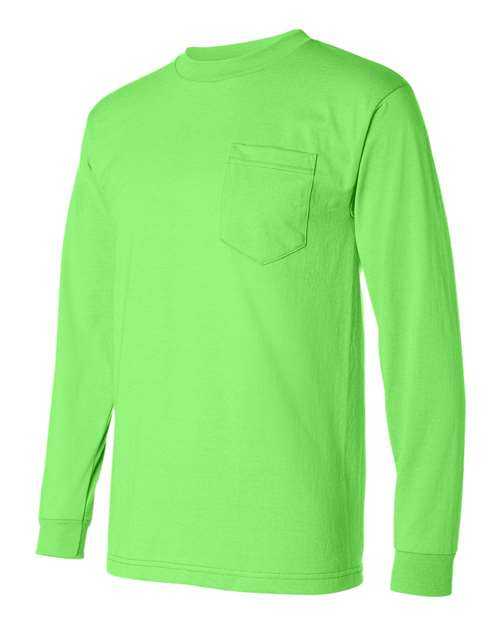 Bayside 1730 USA-Made 50 50 Long Sleeve T-Shirt with a Pocket - Lime Green - HIT a Double