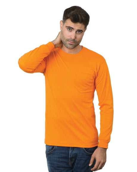 Bayside 1730 USA-Made 50 50 Long Sleeve T-Shirt with a Pocket - Safety Orange - HIT a Double