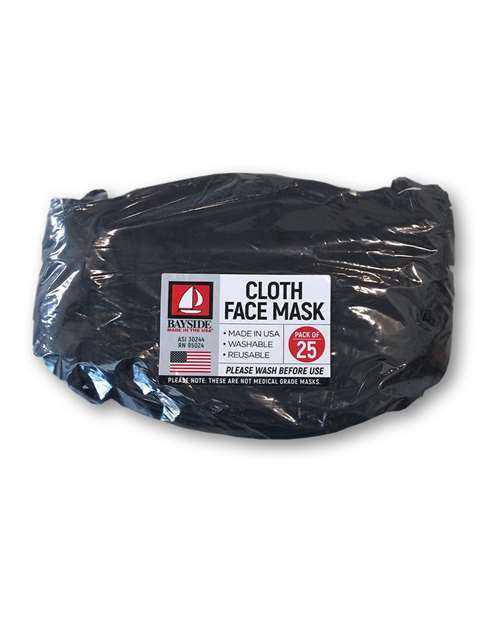 Bayside 1900 USA-Made 100% Cotton Face Mask Pkg 25 - Black - HIT a Double