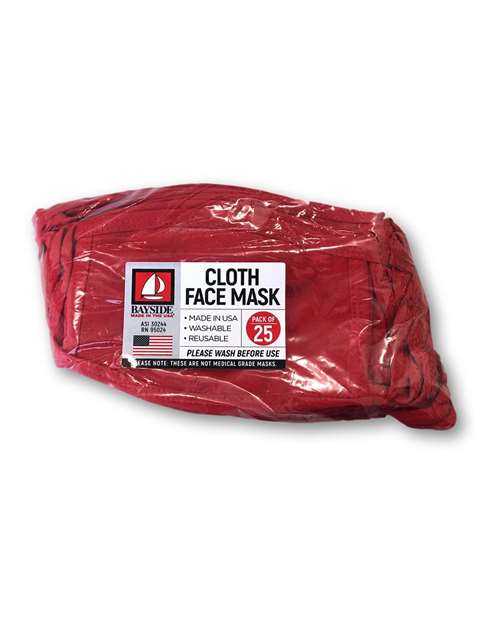 Bayside 1900 USA-Made 100% Cotton Face Mask Pkg 25 - Red - HIT a Double