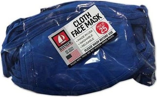 Bayside 1900 USA-Made 100% Cotton Face Mask Pkg 25 - Royal Blue - HIT a Double