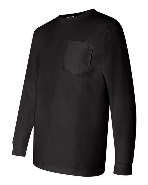 Bayside 3055 Union-Made Long Sleeve T-Shirt with a Pocket - Black - HIT a Double
