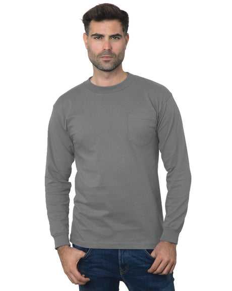 Bayside 3055 Union-Made Long Sleeve T-Shirt with a Pocket - Charcoal - HIT a Double