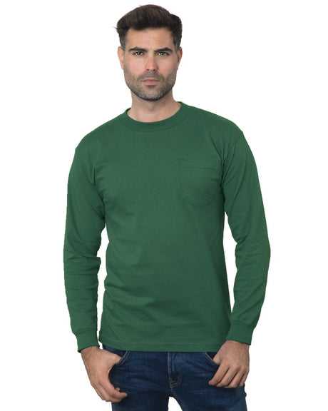 Bayside 3055 Union-Made Long Sleeve T-Shirt with a Pocket - Forest Green - HIT a Double