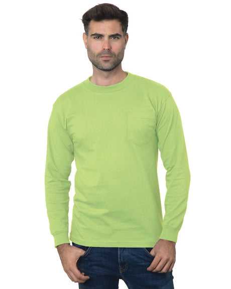 Bayside 3055 Union-Made Long Sleeve T-Shirt with a Pocket - Lime Green - HIT a Double