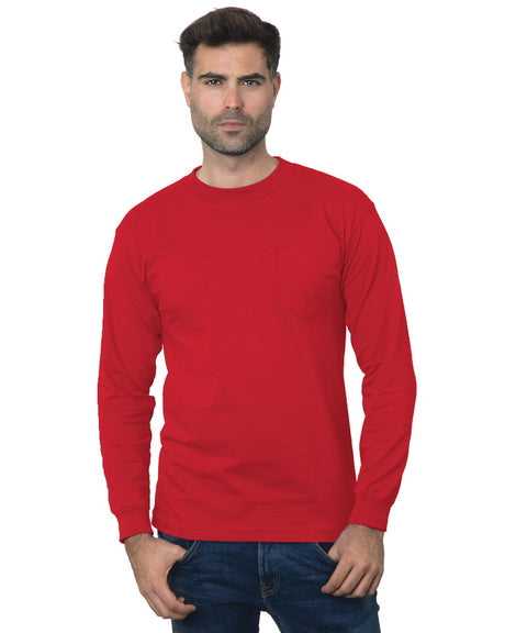 Bayside 3055 Union-Made Long Sleeve T-Shirt with a Pocket - Red - HIT a Double