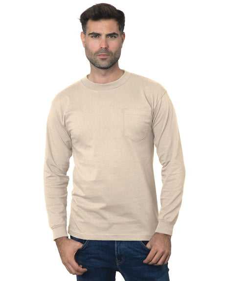 Bayside 3055 Union-Made Long Sleeve T-Shirt with a Pocket - Sand - HIT a Double