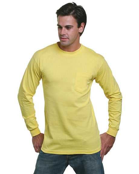 Bayside 3055 Union-Made Long Sleeve T-Shirt with a Pocket - Yellow - HIT a Double