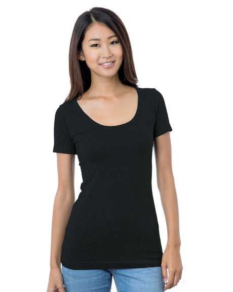 Bayside 3405 Women&#39;s USA-Made Scoop Neck Tee - Black - HIT a Double
