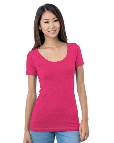 Bayside 3405 Women&#39;s USA-Made Scoop Neck Tee - Bright Pink - HIT a Double