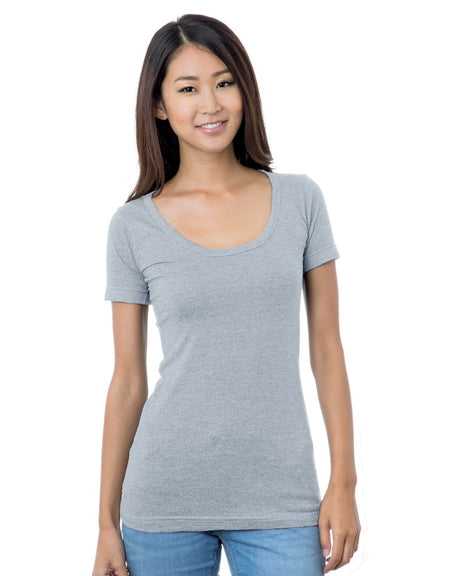Bayside 3405 Women&#39;s USA-Made Scoop Neck Tee - Dark Ash - HIT a Double