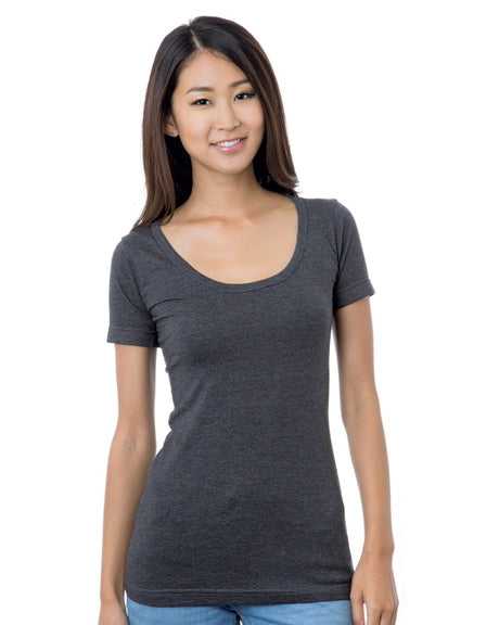 Bayside 3405 Women&#39;s USA-Made Scoop Neck Tee - Heather Charcoal - HIT a Double