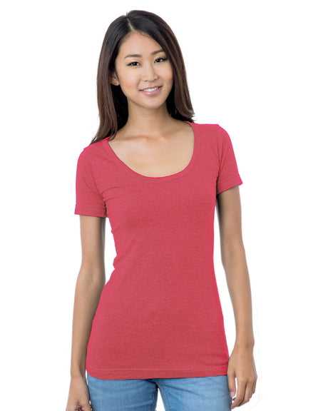 Bayside 3405 Women's USA-Made Scoop Neck Tee - Heather Red - HIT a Double