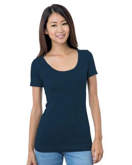 Bayside 3405 Women's USA-Made Scoop Neck Tee - Navy - HIT a Double