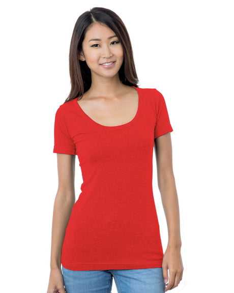 Bayside 3405 Women&#39;s USA-Made Scoop Neck Tee - Red - HIT a Double