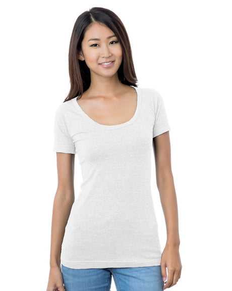Bayside 3405 Women's USA-Made Scoop Neck Tee - White - HIT a Double