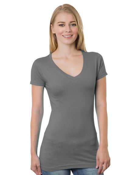 Bayside 3407 Women's USA-Made V-Neck Tee - Charcoal - HIT a Double