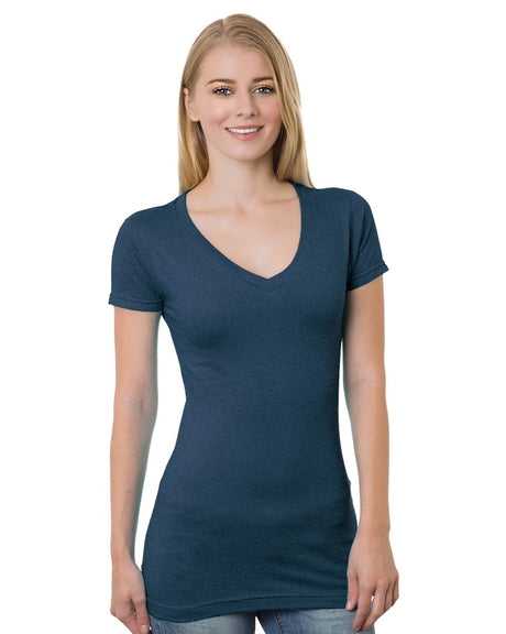 Bayside 3407 Women&#39;s USA-Made V-Neck Tee - Heather Navy - HIT a Double