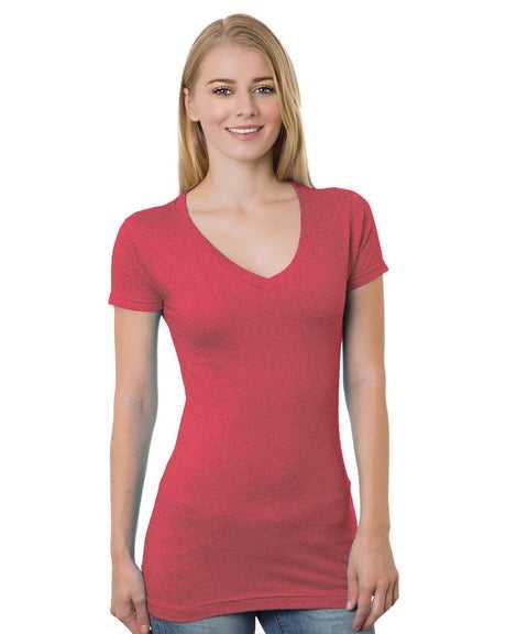 Bayside 3407 Women&#39;s USA-Made V-Neck Tee - Heather Red - HIT a Double