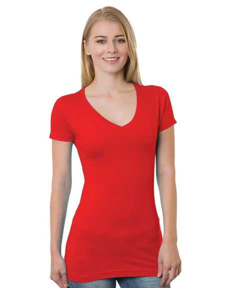 Bayside 3407 Women&#39;s USA-Made V-Neck Tee - Red - HIT a Double