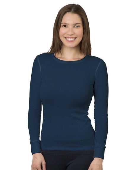 Bayside 3420 Women&#39;s USA-Made Long Sleeve Thermal - Navy - HIT a Double