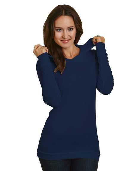 Bayside 3425 Women&#39;s USA-Made Soft Thermal Hoodie - Navy - HIT a Double