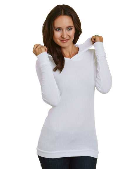 Bayside 3425 Women&#39;s USA-Made Soft Thermal Hoodie - White - HIT a Double