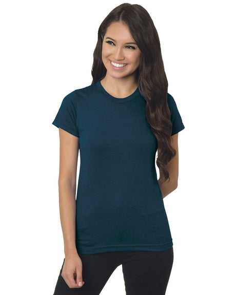 Bayside 4990 Women's USA-Made Fine Jersey Tee - Heather Navy - HIT a Double