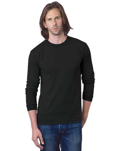 Bayside 8100 USA-Made Long Sleeve T-Shirt with a Pocket - Black - HIT a Double