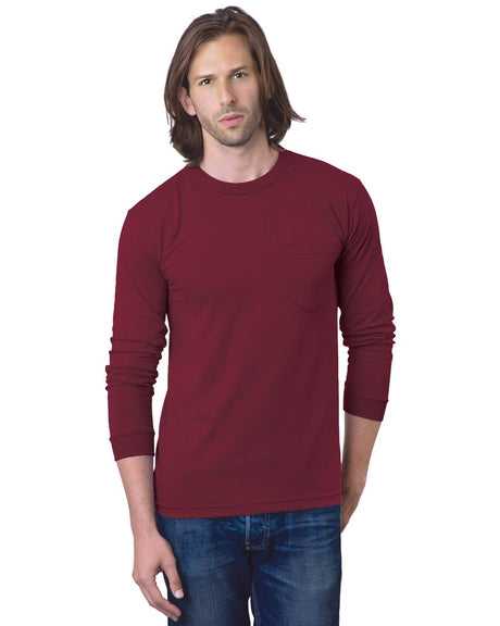 Bayside 8100 USA-Made Long Sleeve T-Shirt with a Pocket - Burgundy - HIT a Double