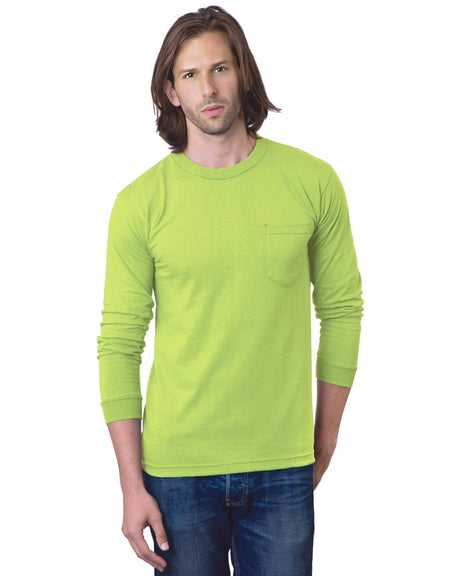 Bayside 8100 USA-Made Long Sleeve T-Shirt with a Pocket - Lime Green - HIT a Double