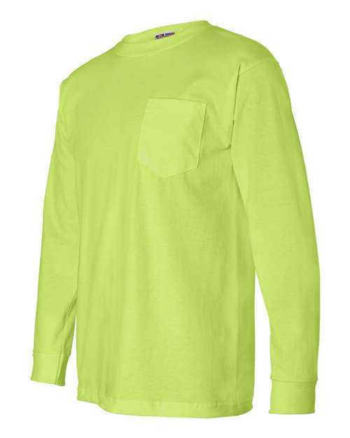 Bayside 8100 USA-Made Long Sleeve T-Shirt with a Pocket - Lime Green - HIT a Double