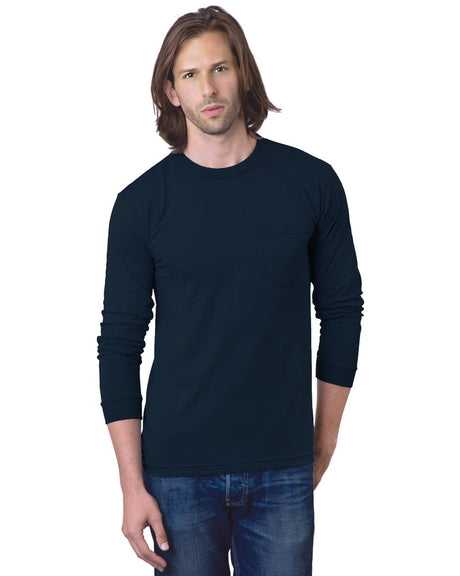 Bayside 8100 USA-Made Long Sleeve T-Shirt with a Pocket - Navy - HIT a Double