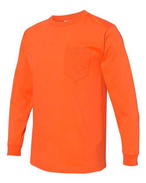 Bayside 8100 USA-Made Long Sleeve T-Shirt with a Pocket - Orange - HIT a Double