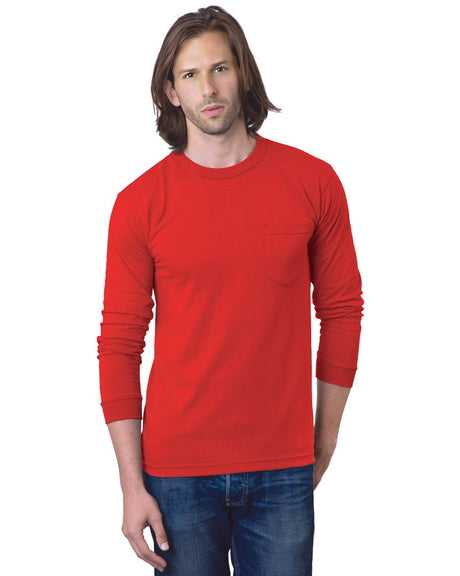 Bayside 8100 USA-Made Long Sleeve T-Shirt with a Pocket - Red - HIT a Double