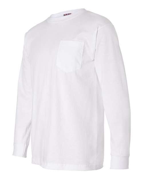 Bayside 8100 USA-Made Long Sleeve T-Shirt with a Pocket - White - HIT a Double