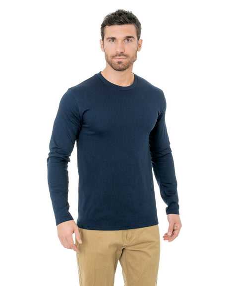 Bayside 9550 Unisex Fine Jersey Long Sleeve Crewneck T-Shirt - Navy - HIT a Double