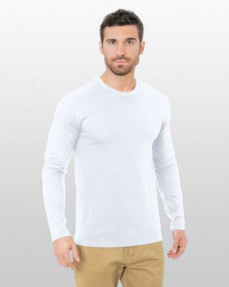 Bayside 9550 Unisex Fine Jersey Long Sleeve Crewneck T-Shirt - White - HIT a Double