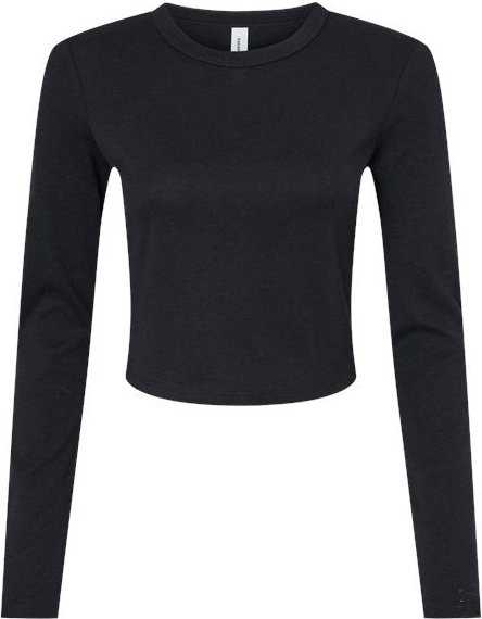 Bella + Canvas 1501 Women&#39;s Micro Rib Long Sleeve Baby Tee - Solid Black Blend - HIT a Double - 1